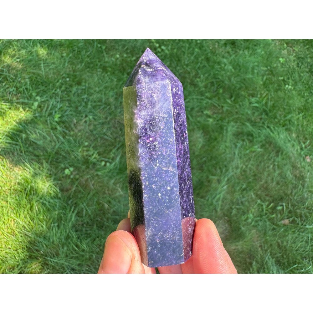 3" Lepidolite Crystal Tower: Polished Purple Mica Point, Anxiety Relief #3 - Picture 8 of 10